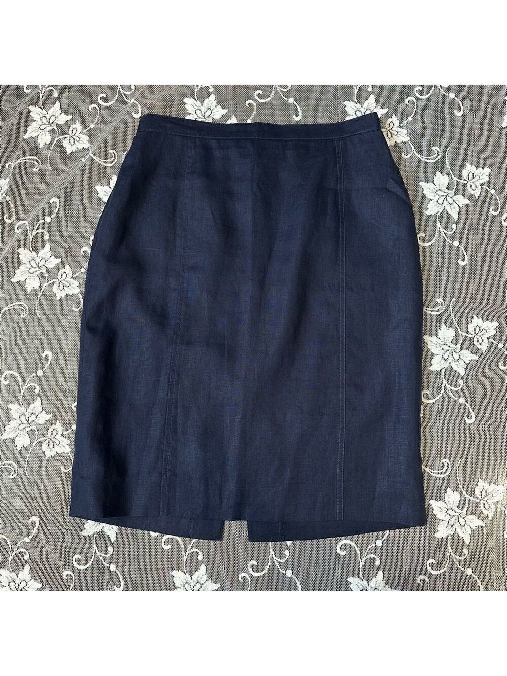 Vintage Guy Laroche Navy flax linen pencil skirt